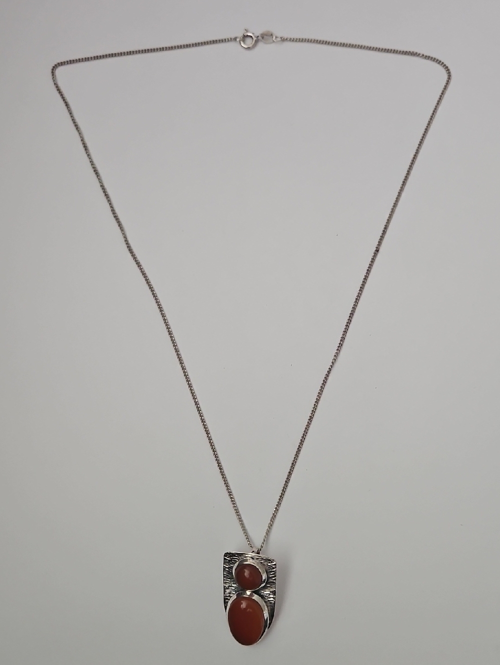 Vintage Carnelian Stone 925 Silver Stamped Necklace Oval  Pendent